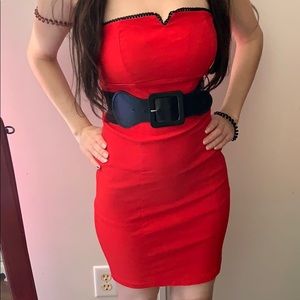 Red strapless dress